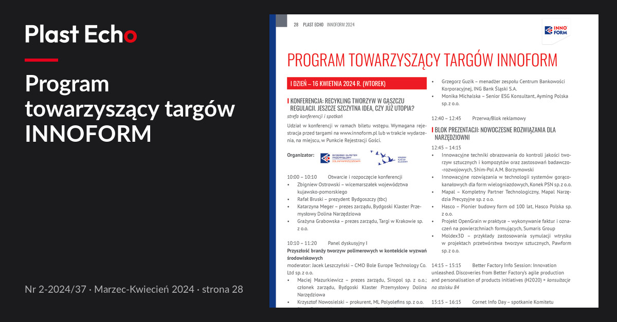 Program towarzyszący targów INNOFORM | Plast Echo 2-2024/37, Marzec-Kwiecień 2024, s. 28