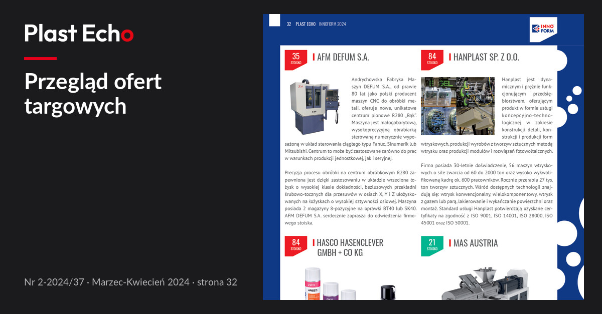 Przegląd ofert targowych | Plast Echo 2-2024/37, Marzec-Kwiecień 2024, s. 32