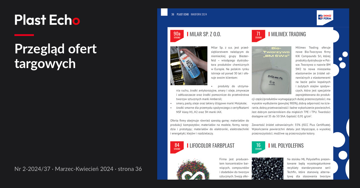 Przegląd ofert targowych | Plast Echo 2-2024/37, Marzec-Kwiecień 2024, s. 36