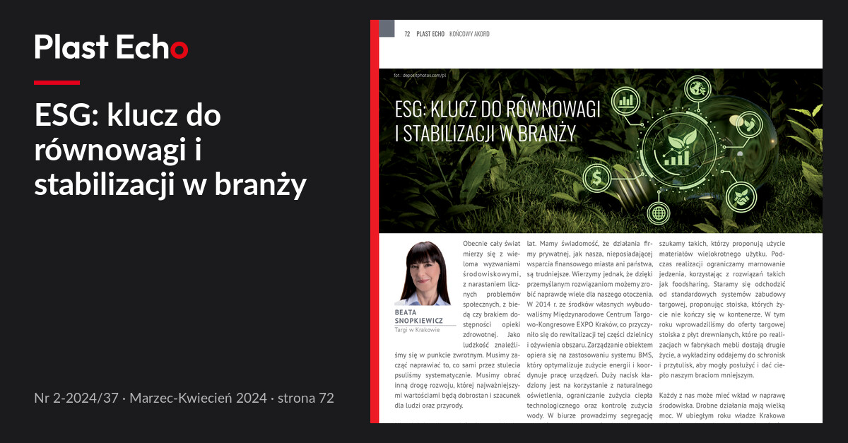 ESG: klucz do równowagi i stabilizacji w branży | Plast Echo 2-2024/37, Marzec-Kwiecień 2024, s. 72