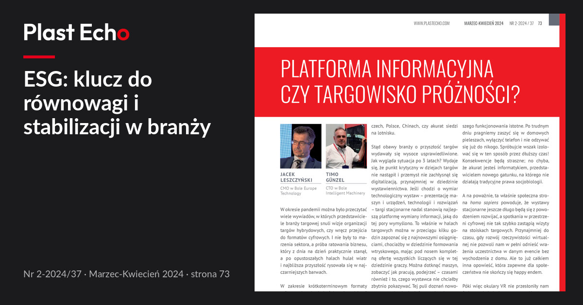 ESG: klucz do równowagi i stabilizacji w branży | Plast Echo 2-2024/37, Marzec-Kwiecień 2024, s. 73