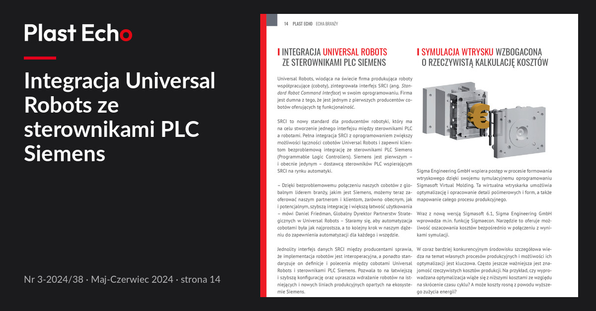 Integracja Universal Robots ze sterownikami PLC Siemens | Plast Echo 3-2024/38, Maj-Czerwiec 2024, s. 14