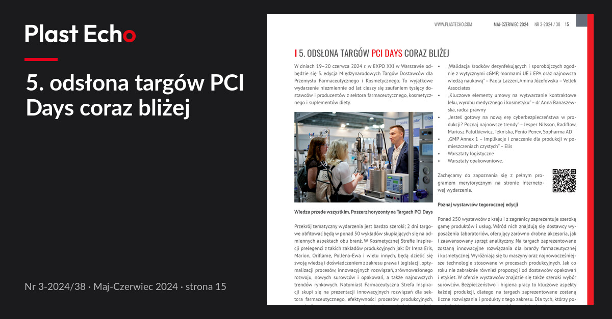 5. odsłona targów PCI Days coraz bliżej | Plast Echo 3-2024/38, Maj-Czerwiec 2024, s. 15