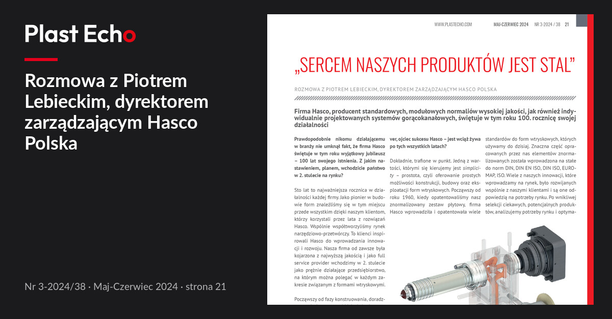 Rozmowa z Piotrem Lebieckim, dyrektorem zarządzającym Hasco Polska | Plast Echo 3-2024/38, Maj-Czerwiec 2024, s. 21