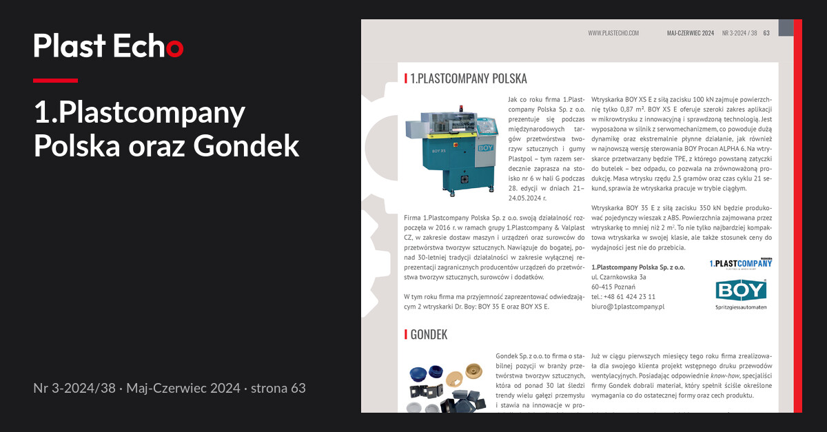 1.Plastcompany Polska oraz Gondek | Plast Echo 3-2024/38, Maj-Czerwiec 2024, s. 63