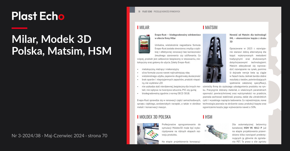 Milar, Modek 3D Polska, Matsim, HSM | Plast Echo 3-2024/38, Maj-Czerwiec 2024, s. 70