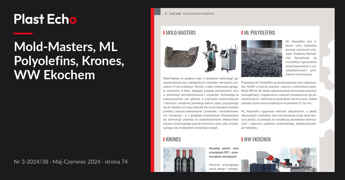 Mold-Masters, ML Polyolefins, Krones, WW Ekochem | Plast Echo 3-2024/38, Maj-Czerwiec 2024, s. 74