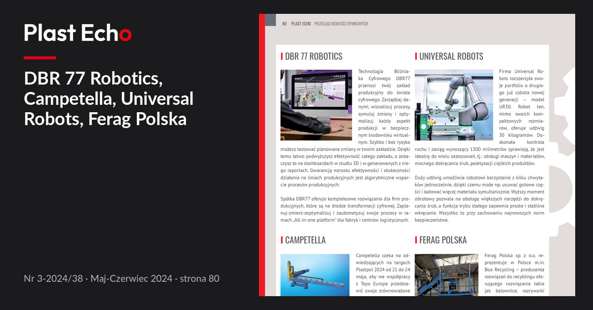 DBR 77 Robotics, Campetella, Universal Robots, Ferag Polska | Plast Echo 3-2024/38, Maj-Czerwiec 2024, s. 80