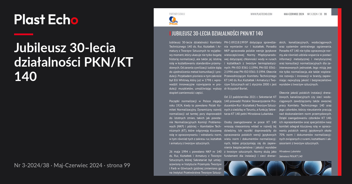 Jubileusz 30-lecia działalności PKN/KT 140 | Plast Echo 3-2024/38, Maj-Czerwiec 2024, s. 99