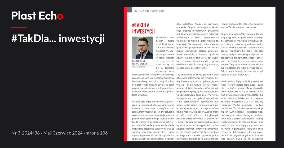 #TakDla... inwestycji | Plast Echo 3-2024/38, Maj-Czerwiec 2024, s. 106