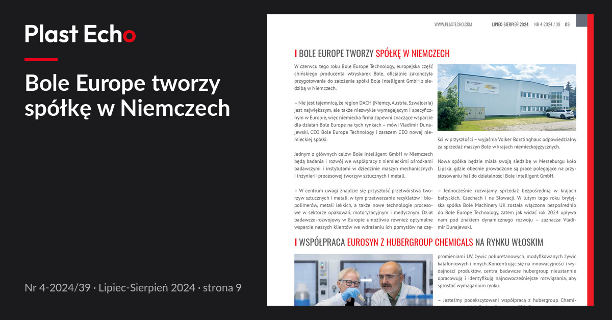 Bole Europe tworzy spółkę w Niemczech | Plast Echo 4-2024/39, Lipiec-Sierpień 2024, s. 9