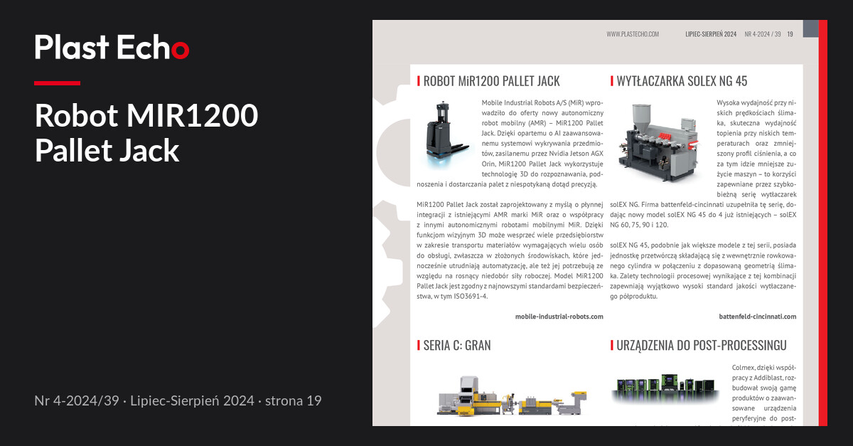 Robot MIR1200 Pallet Jack | Plast Echo 4-2024/39, Lipiec-Sierpień 2024, s. 19