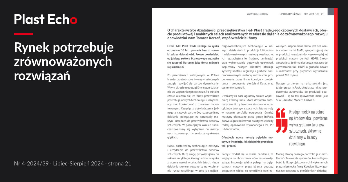 Rynek potrzebuje zrównoważonych rozwiązań | Plast Echo 4-2024/39, Lipiec-Sierpień 2024, s. 21
