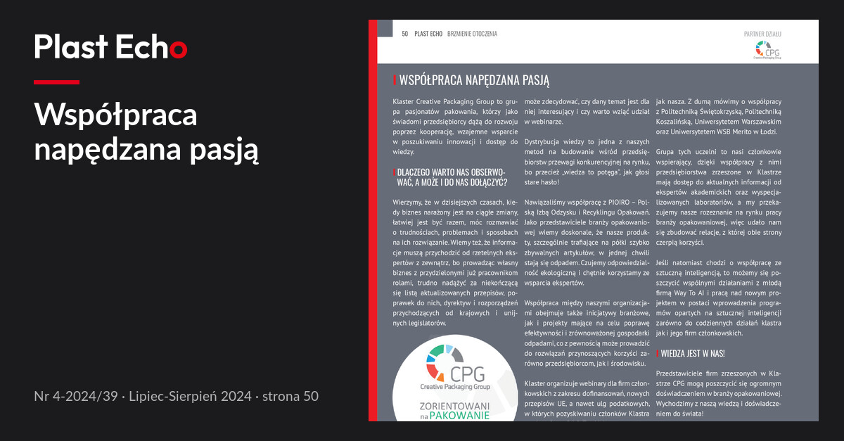 Współpraca napędzana pasją | Plast Echo 4-2024/39, Lipiec-Sierpień 2024, s. 50