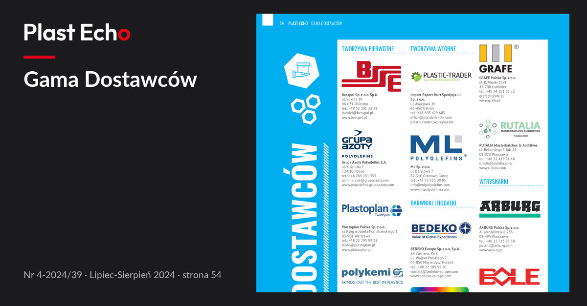 Gama Dostawców | Plast Echo 4-2024/39, Lipiec-Sierpień 2024, s. 54