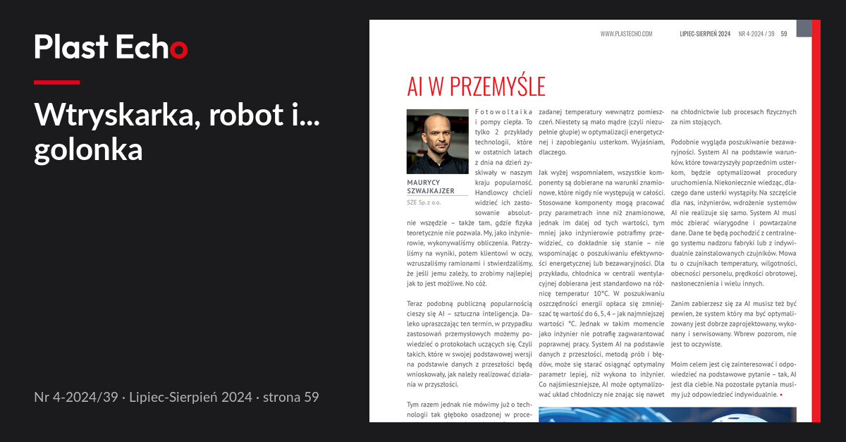 Wtryskarka, robot i... golonka | Plast Echo 4-2024/39, Lipiec-Sierpień 2024, s. 59