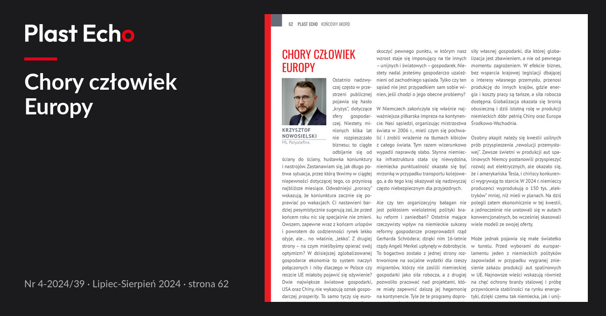 Chory człowiek Europy | Plast Echo 4-2024/39, Lipiec-Sierpień 2024, s. 62