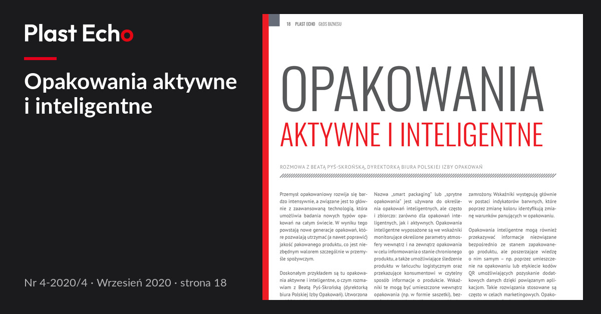 Opakowania aktywne i inteligentne | Plast Echo 4-2020/4, Wrzesień 2020, s. 18
