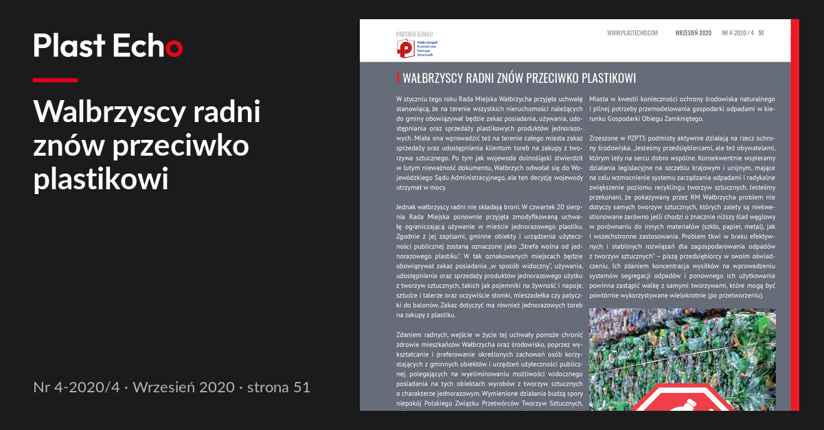 Walbrzyscy radni znów przeciwko plastikowi | Plast Echo 4-2020/4, Wrzesień 2020, s. 51