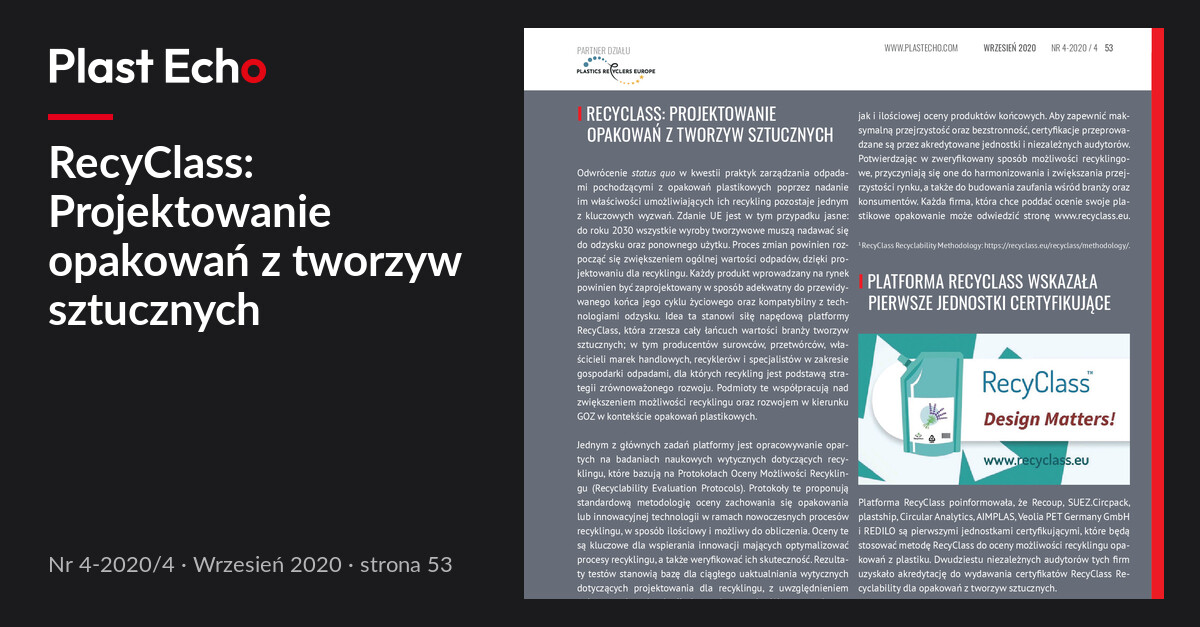 RecyClass: Projektowanie opakowań z tworzyw sztucznych | Plast Echo 4-2020/4, Wrzesień 2020, s. 53