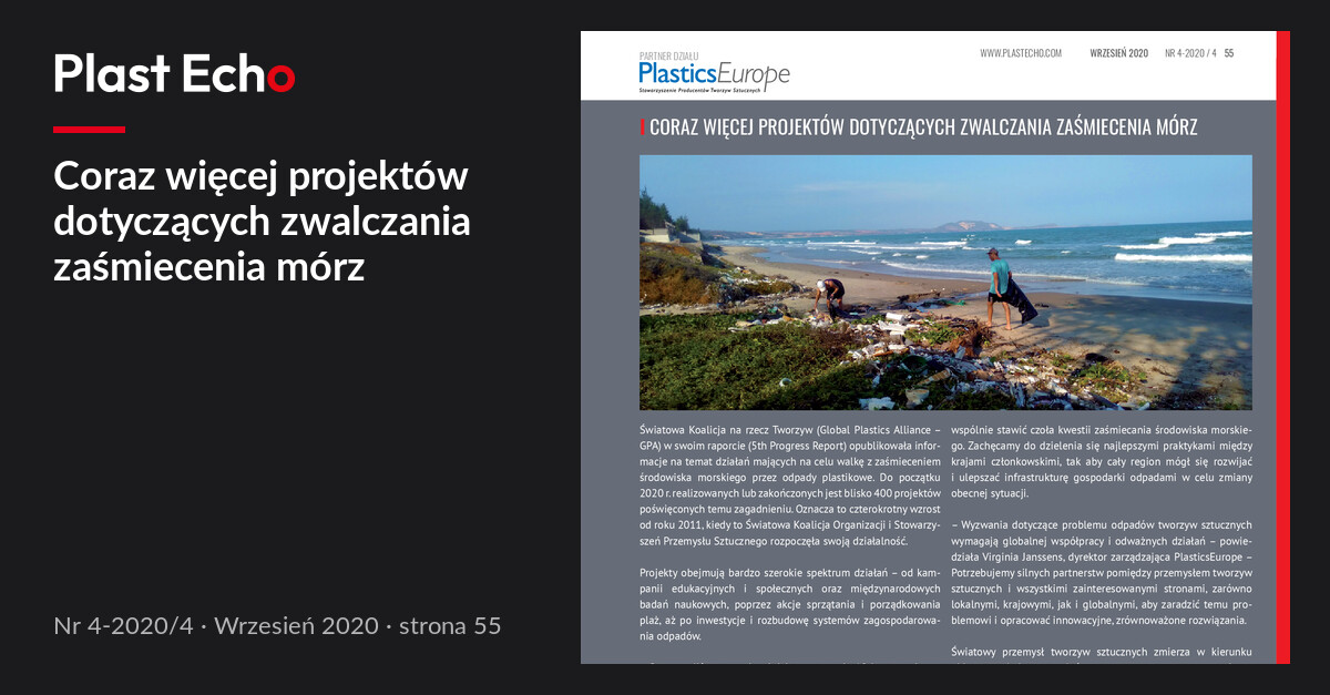 Coraz więcej projektów dotyczących zwalczania zaśmiecenia mórz | Plast Echo 4-2020/4, Wrzesień 2020, s. 55
