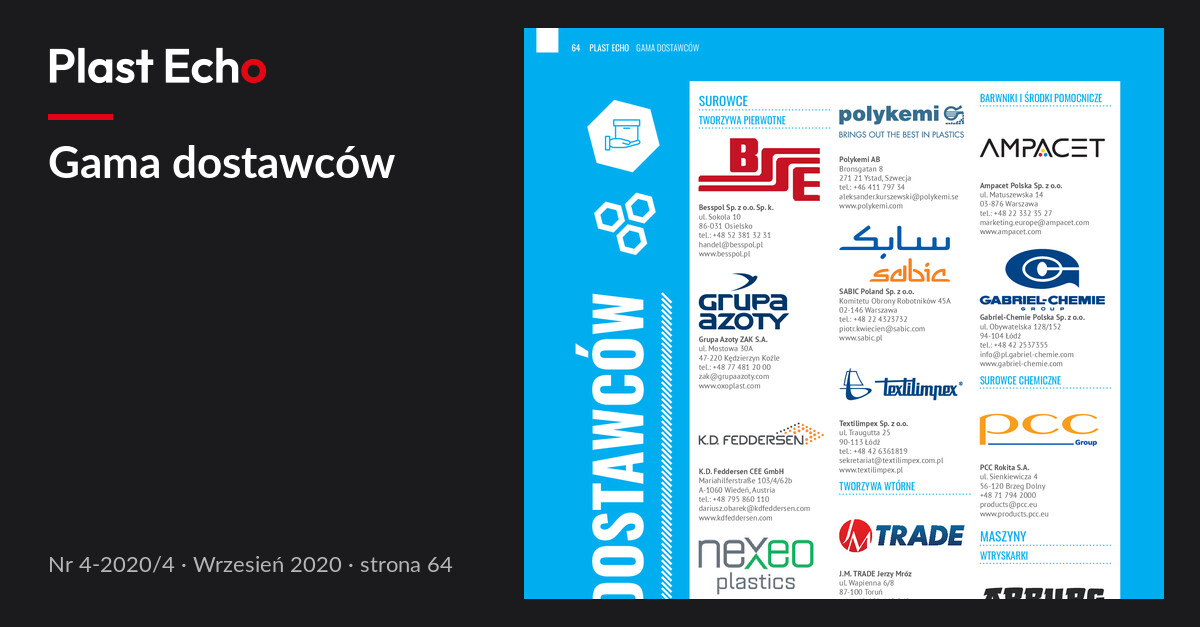 Gama dostawców | Plast Echo 4-2020/4, Wrzesień 2020, s. 64