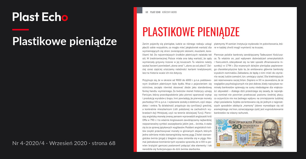 Plastikowe pieniądze | Plast Echo 4-2020/4, Wrzesień 2020, s. 68