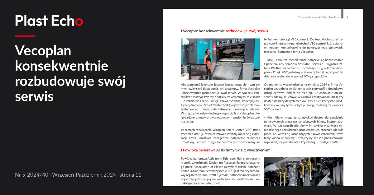 Vecoplan konsekwentnie rozbudowuje swój serwis | Plast Echo 5-2024/40, Wrzesień-Październik 2024, s. 11