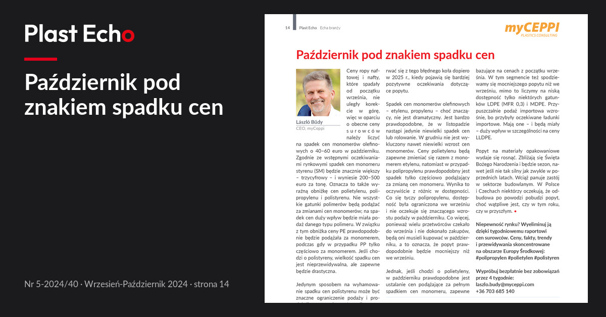 Październik pod znakiem spadku cen | Plast Echo 5-2024/40, Wrzesień-Październik 2024, s. 14