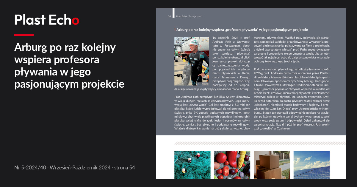 Arburg po raz kolejny wspiera profesora pływania w jego pasjonującym projekcie | Plast Echo 5-2024/40, Wrzesień-Październik 2024, s. 54
