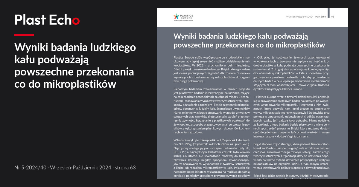 Wyniki badania ludzkiego kału podważają powszechne przekonania co do mikroplastików | Plast Echo 5-2024/40, Wrzesień-Październik 2024, s. 63