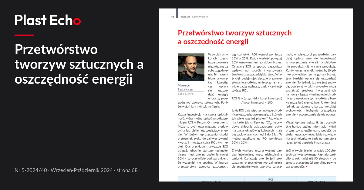 Przetwórstwo tworzyw sztucznych a oszczędność energii | Plast Echo 5-2024/40, Wrzesień-Październik 2024, s. 68