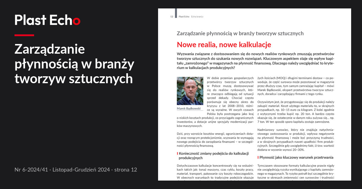 Zarządzanie płynnością w branży tworzyw sztucznych | Plast Echo 6-2024/41, Listopad-Grudzień 2024, s. 12