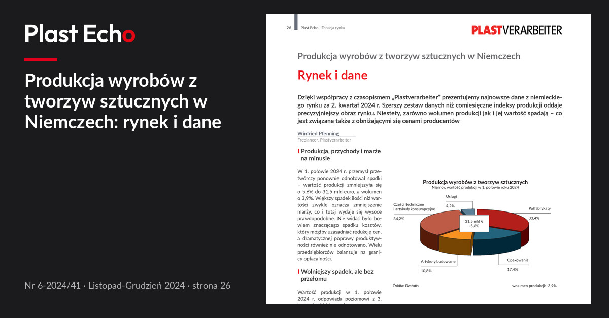 Produkcja wyrobów z tworzyw sztucznych w Niemczech: rynek i dane | Plast Echo 6-2024/41, Listopad-Grudzień 2024, s. 26