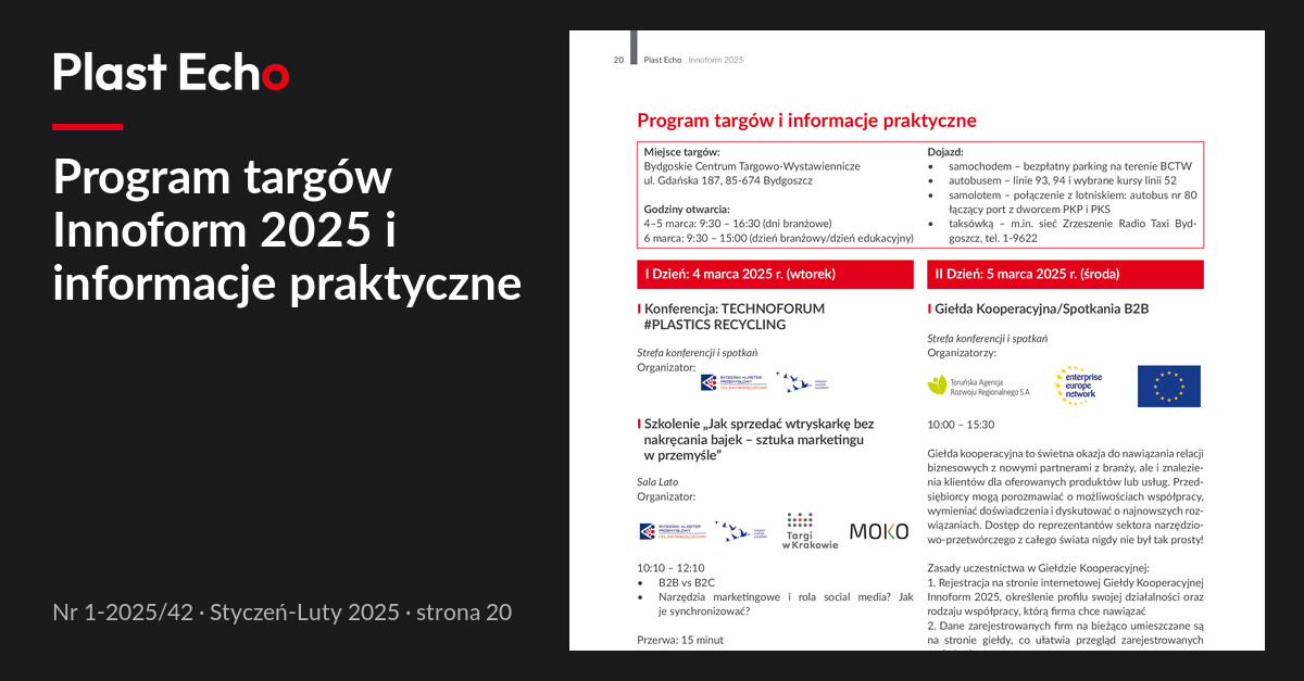 Program targów Innoform 2025 i informacje praktyczne | Plast Echo 1-2025/42, Styczeń-Luty 2025, s. 20