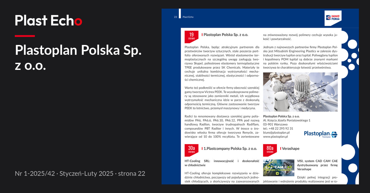 Plastoplan Polska Sp. z o.o. | Plast Echo 1-2025/42, Styczeń-Luty 2025, s. 22
