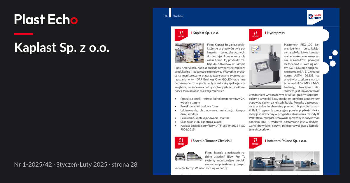 Kaplast Sp. z o.o. | Plast Echo 1-2025/42, Styczeń-Luty 2025, s. 28