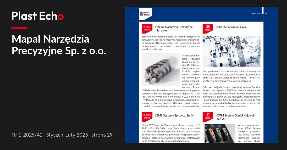 Mapal Narzędzia Precyzyjne Sp. z o.o. | Plast Echo 1-2025/42, Styczeń-Luty 2025, s. 29