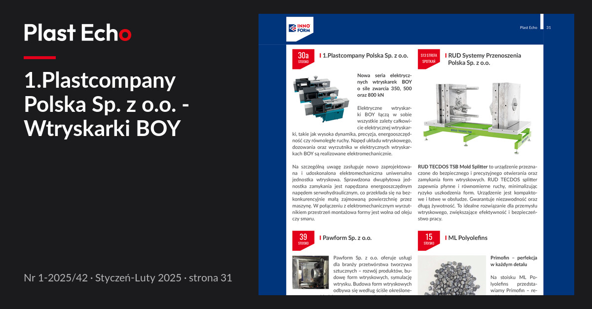 1.Plastcompany Polska Sp. z o.o. - Wtryskarki BOY | Plast Echo 1-2025/42, Styczeń-Luty 2025, s. 31