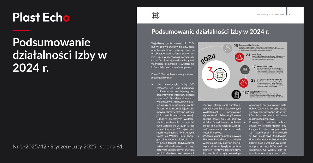 Podsumowanie działalności Izby w 2024 r. | Plast Echo 1-2025/42, Styczeń-Luty 2025, s. 61
