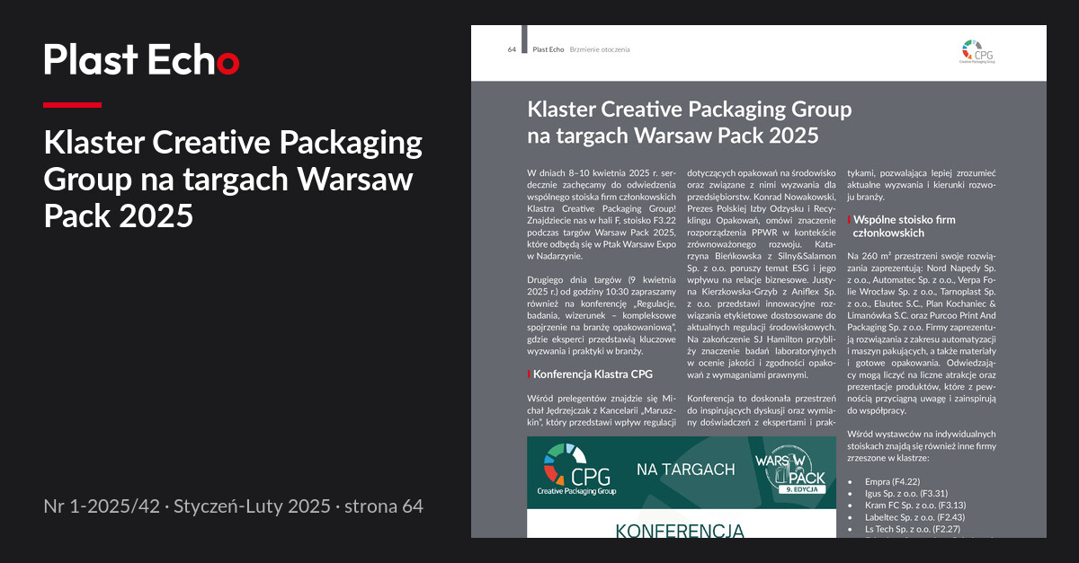 Klaster Creative Packaging Group na targach Warsaw Pack 2025 | Plast Echo 1-2025/42, Styczeń-Luty 2025, s. 64