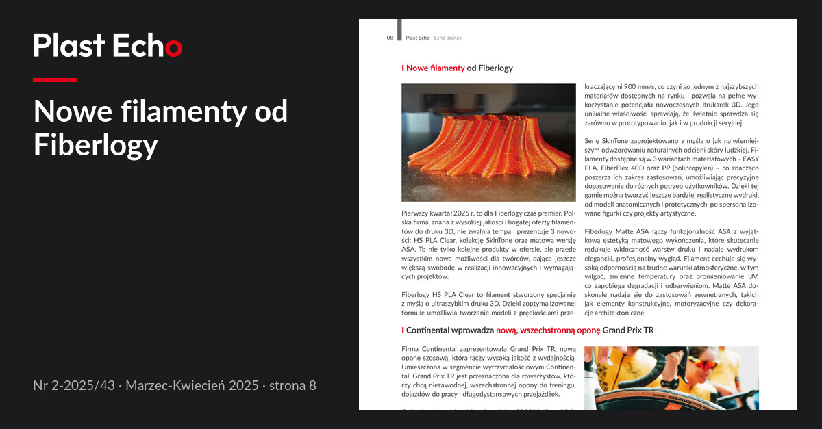 Nowe filamenty od Fiberlogy | Plast Echo 2-2025/43, Marzec-Kwiecień 2025, s. 8