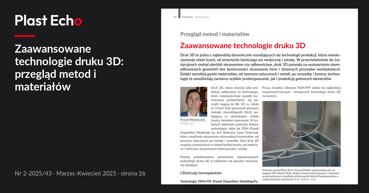 Zaawansowane technologie druku 3D: przegląd metod i materiałów | Plast Echo 2-2025/43, Marzec-Kwiecień 2025, s. 26