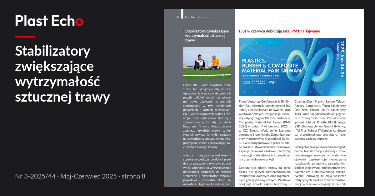 Stabilizatory zwiększające wytrzymałość sztucznej trawy | Plast Echo 3-2025/44, Maj-Czerwiec 2025, s. 8