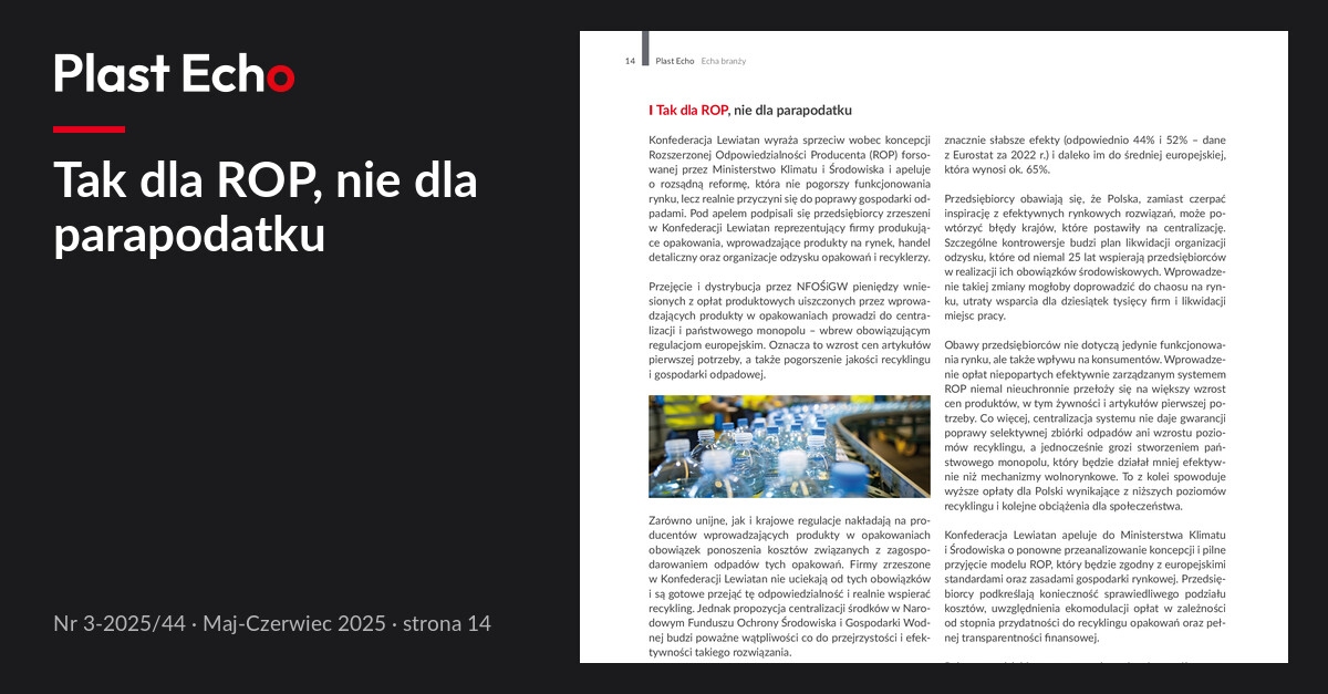 Tak dla ROP, nie dla parapodatku | Plast Echo 3-2025/44, Maj-Czerwiec 2025, s. 14