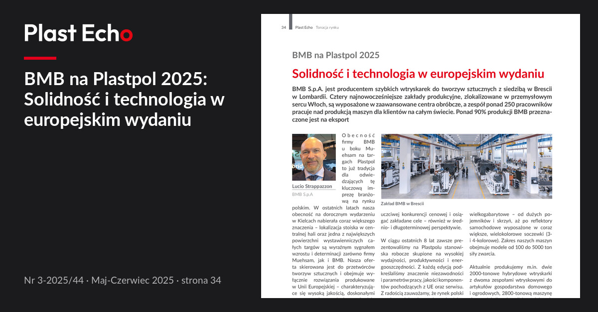 BMB na Plastpol 2025: Solidność i technologia w europejskim wydaniu | Plast Echo 3-2025/44, Maj-Czerwiec 2025, s. 34
