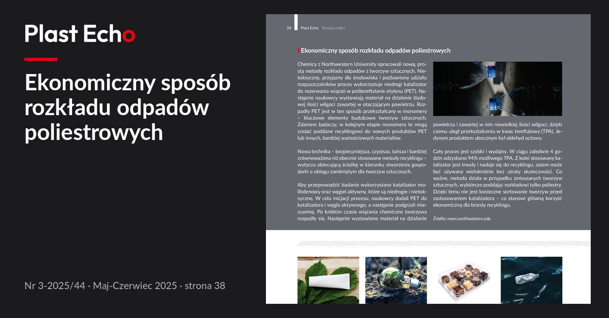 Ekonomiczny sposób rozkładu odpadów poliestrowych | Plast Echo 3-2025/44, Maj-Czerwiec 2025, s. 38