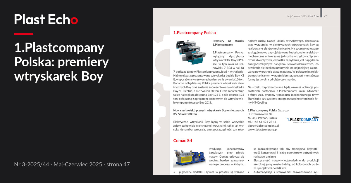 1.Plastcompany Polska: premiery wtryskarek Boy | Plast Echo 3-2025/44, Maj-Czerwiec 2025, s. 47
