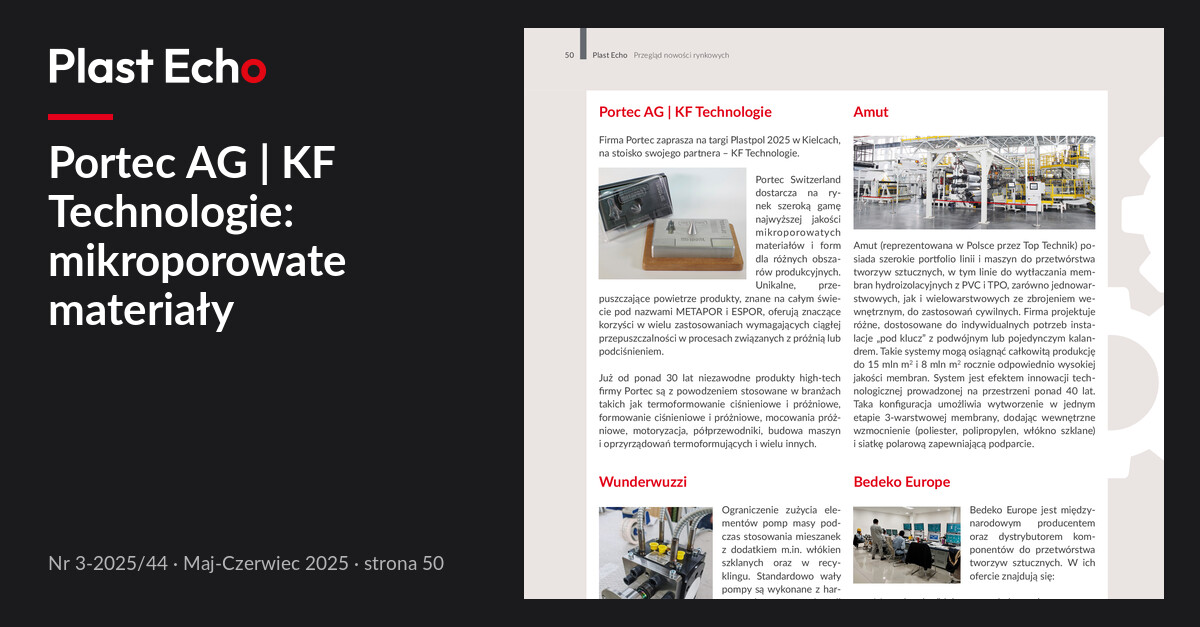 Portec AG | KF Technologie: mikroporowate materiały | Plast Echo 3-2025/44, Maj-Czerwiec 2025, s. 50