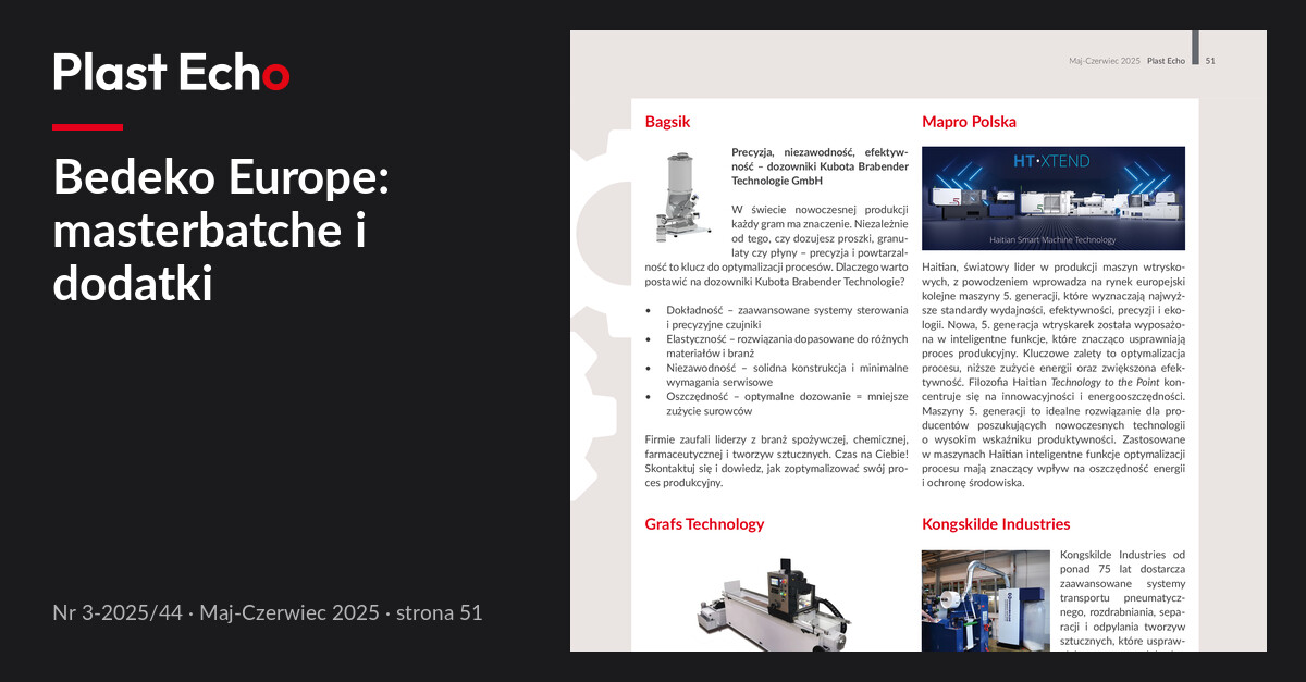 Bedeko Europe: masterbatche i dodatki | Plast Echo 3-2025/44, Maj-Czerwiec 2025, s. 51
